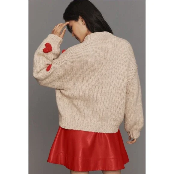 Anthropologie Maeve Cardigan Sweater The Susannah 3D Heart Preppy One Size NWT - Picture 5 of 11